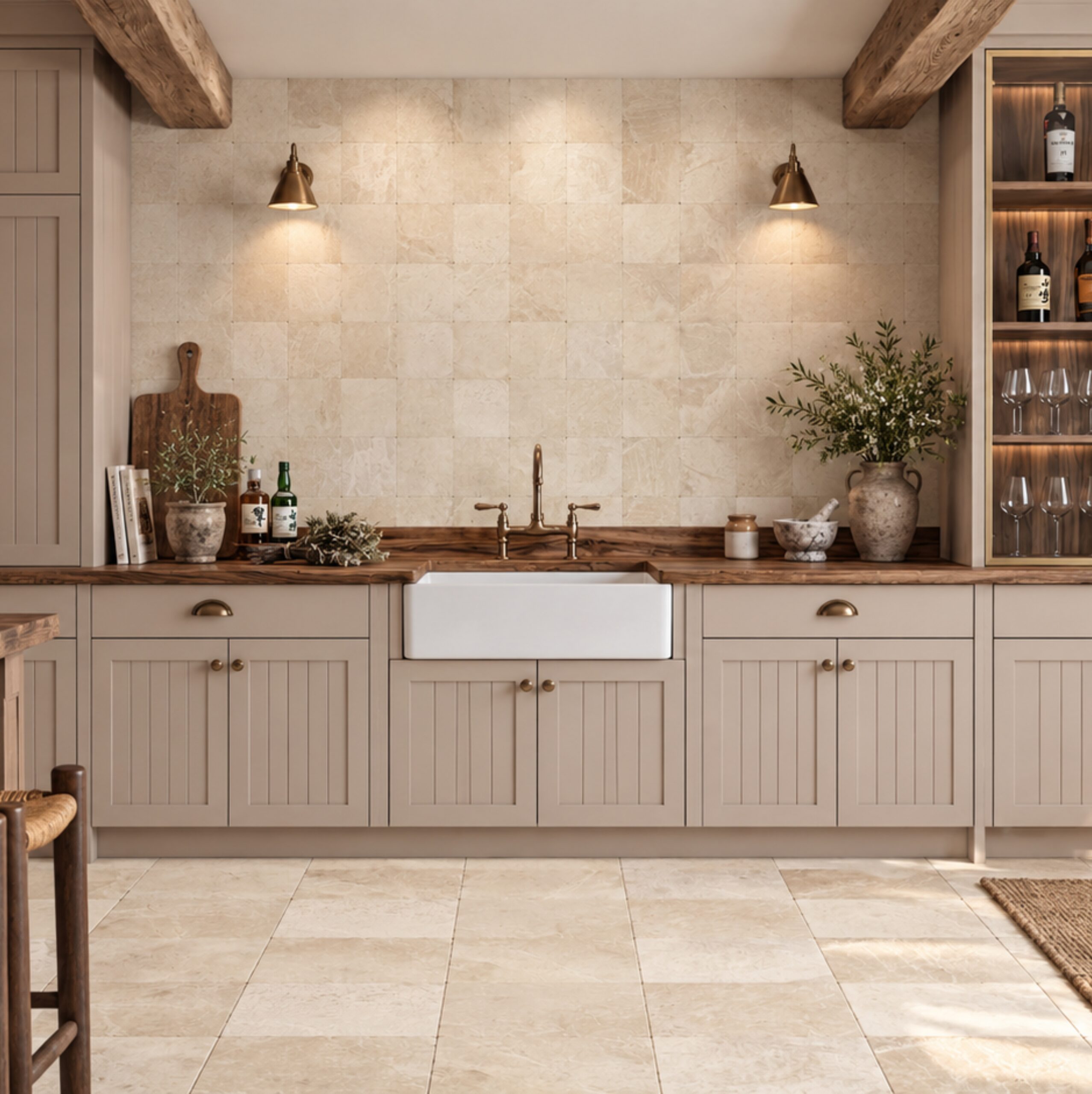 Luxury Vanilla Ice Marble Kitchen Mediterranean Kitchen