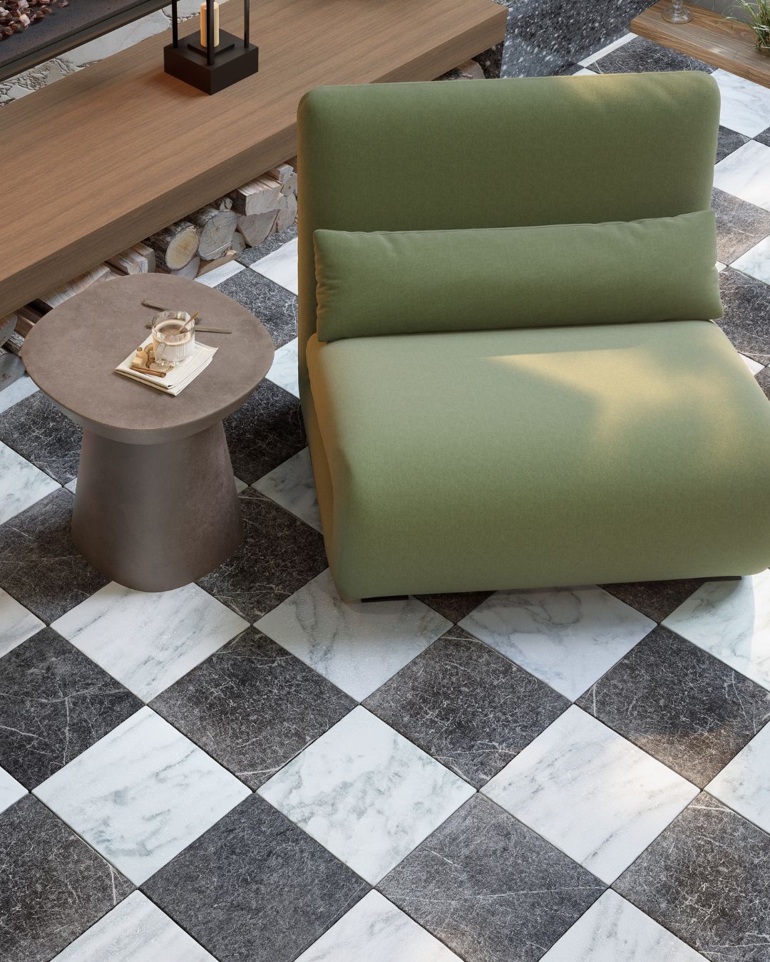 Calacatta Oliva (Tumbled Checkerboard)